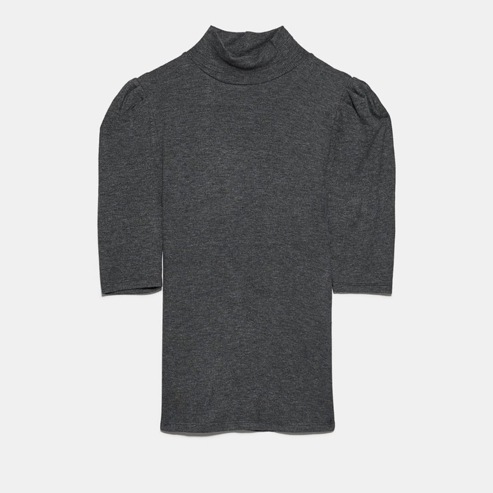 Balloon sleeve ribbed‎ shirt
